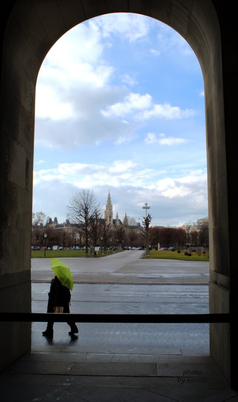 Vienna City Hall through an arch, Austria